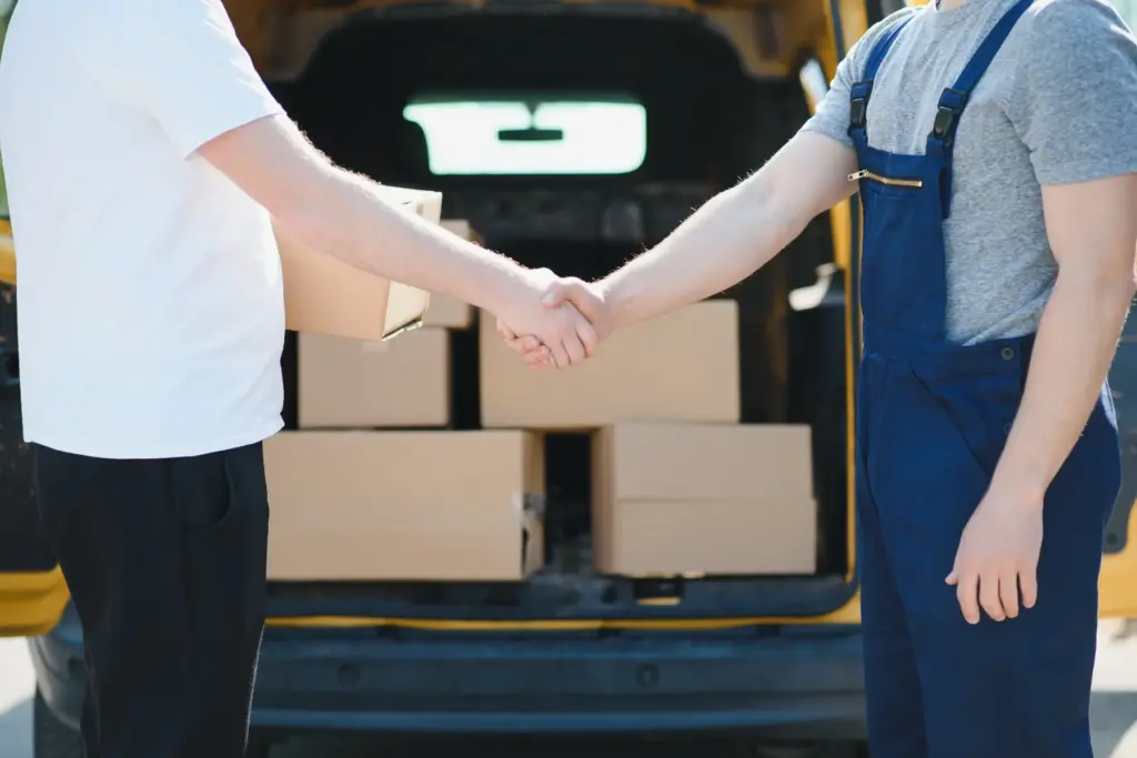 Boxes being used for a moving service 