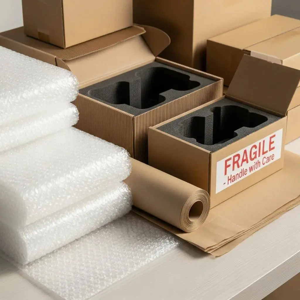 High-quality packing materials for fragile items on a table